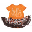 Orange Baby Bodysuit Turkey Pumpkin Pettiskirt & Sparkle Rhinestone Hello World Print JS4902